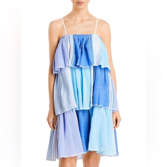 Lemlem Womens Esthal Colorblock Short Dress Swim Cover-up Blue XS $495, swim New - Picture 5 of 13
